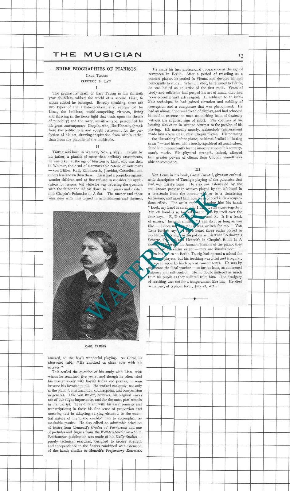 Carl Tausig Pianist - c.1914 Clipping / Print