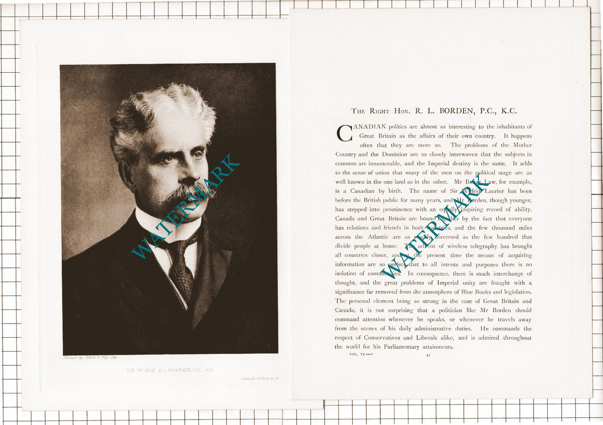 The Right Hon Robert Laird Borden  -   1920's Article/ Print