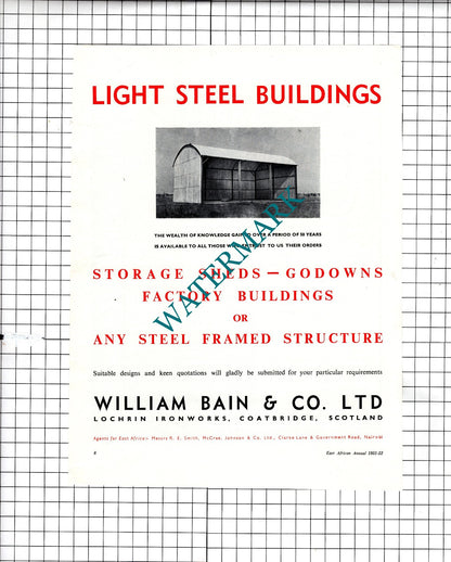 Thomas Taylor & Gascoine Nairobi / William Bain & Co Ltd Coatbridge  1951 Advert