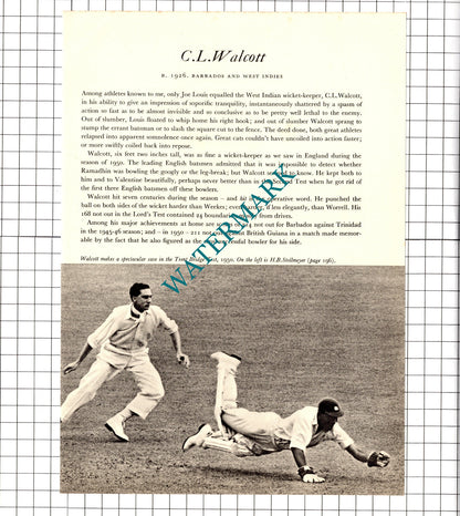 C L Walcott Cricketer / R N Harvey Neil Harvey Cricket - 1952 Book Print