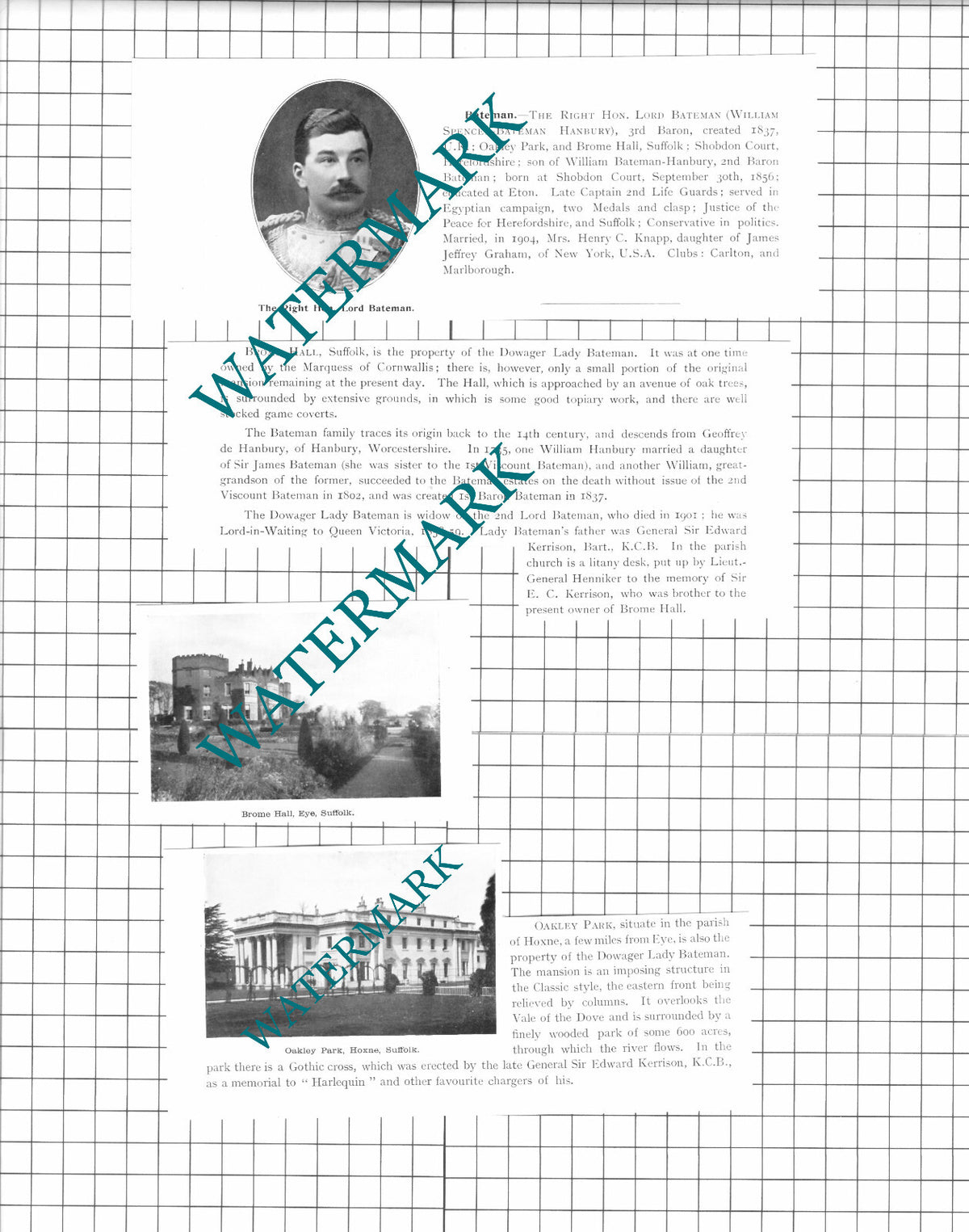 William Spencer-Bateman Hanbury Brome Hall Suffolk Oakley Park  - 1911 Clippings