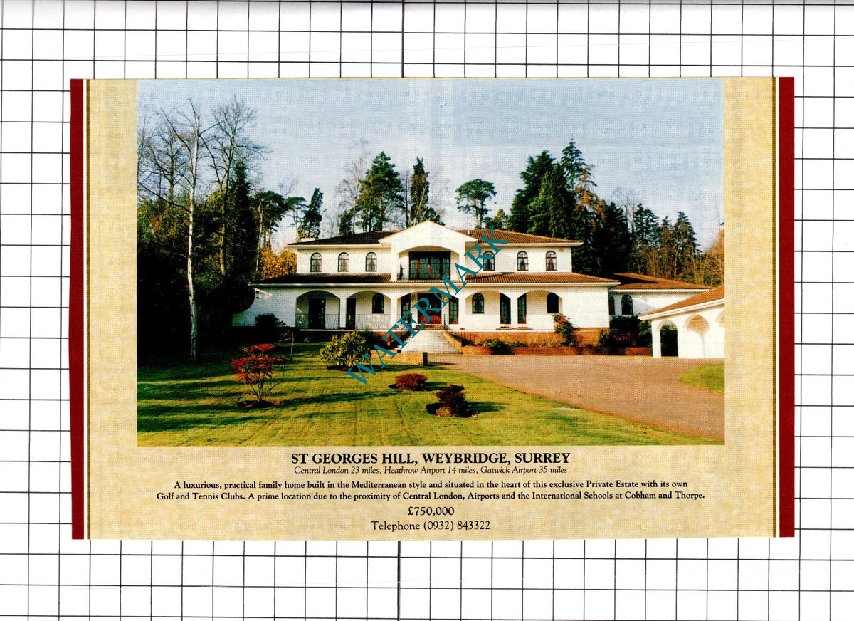 St Georges Hill Weybridge Surrey House Sale Advert  - 1994 Clipping / Print