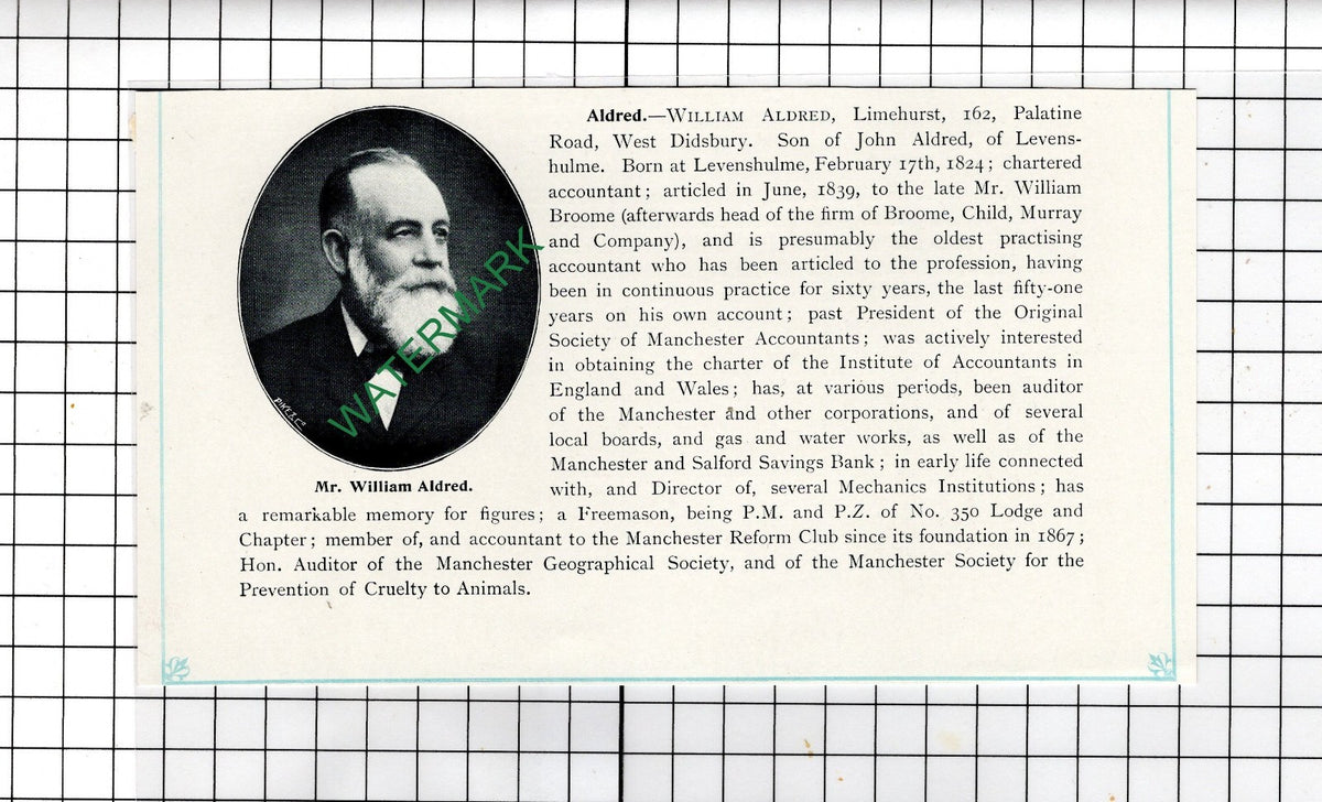 Mr William Aldred Limehurst West Didsbury Levenshulme  - c.1905 Clipping