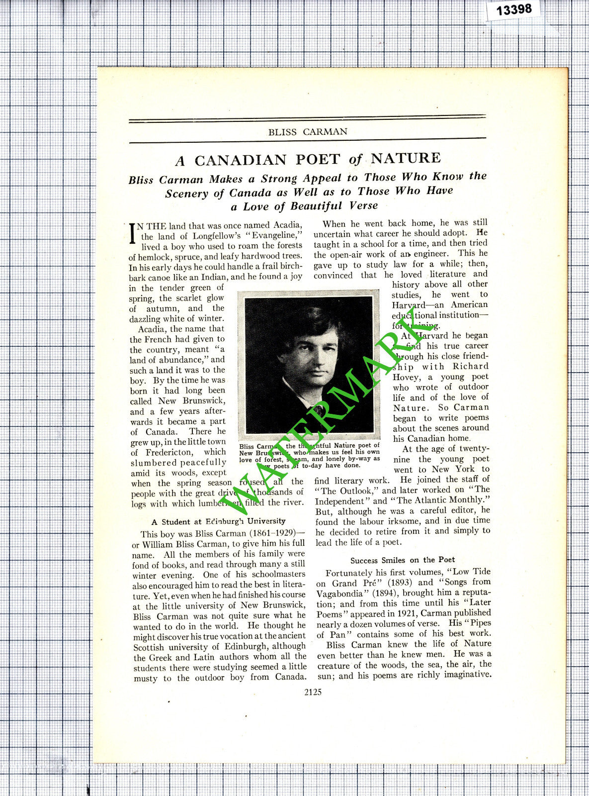 Bliss Carman Canadian Poet  - c.1940s Article