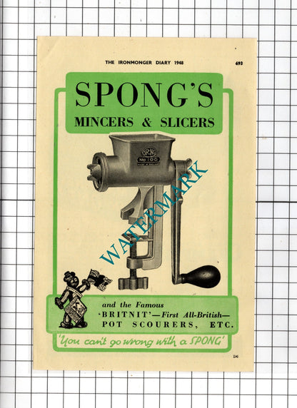 Spong's Mincers / Medcalfe & Co Ltd Champion Works London -   1948 Small Advert