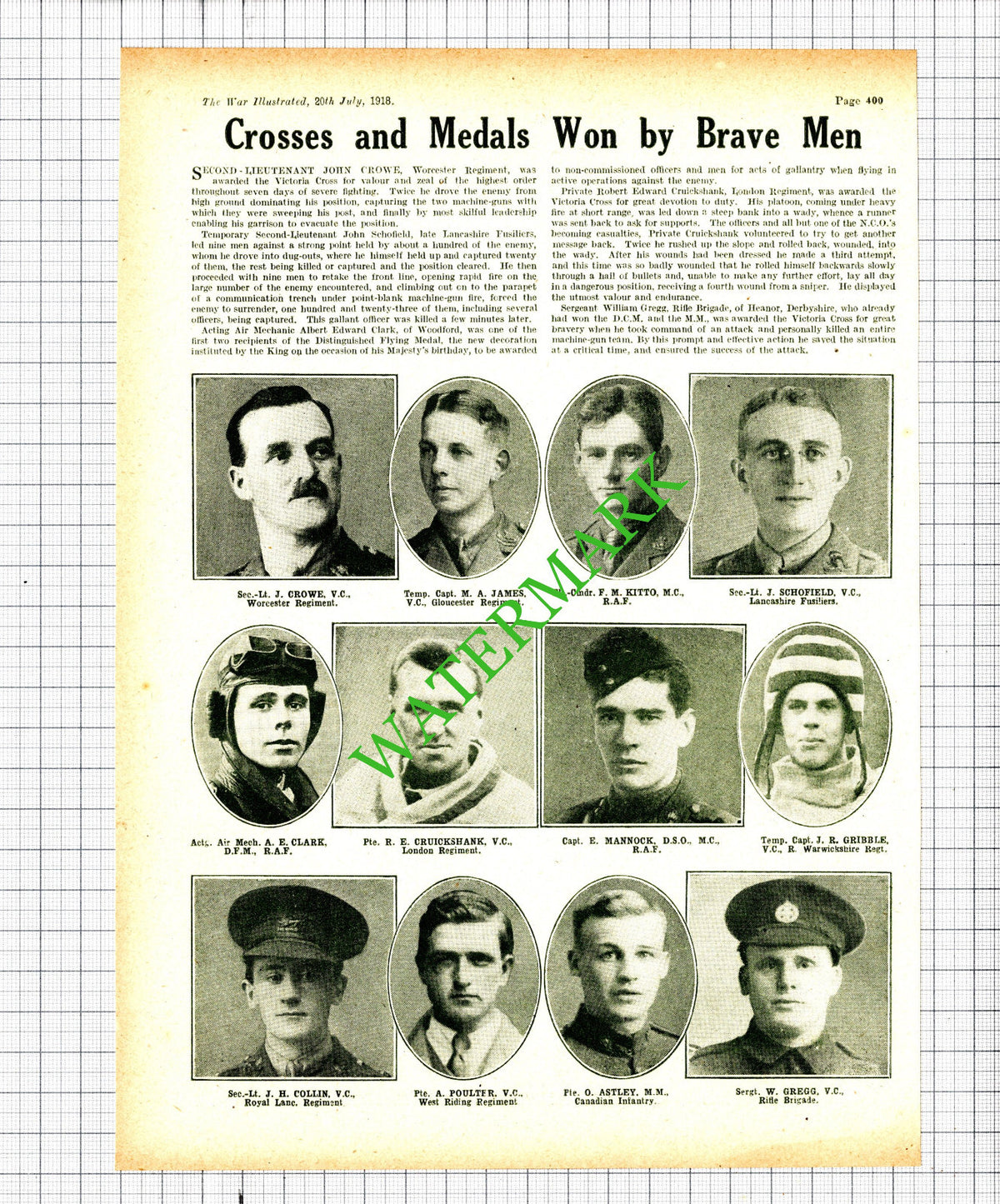 John Crowe Worcester William Gregg Heanor Mannock RAF Gribble  -  1918 Cutting