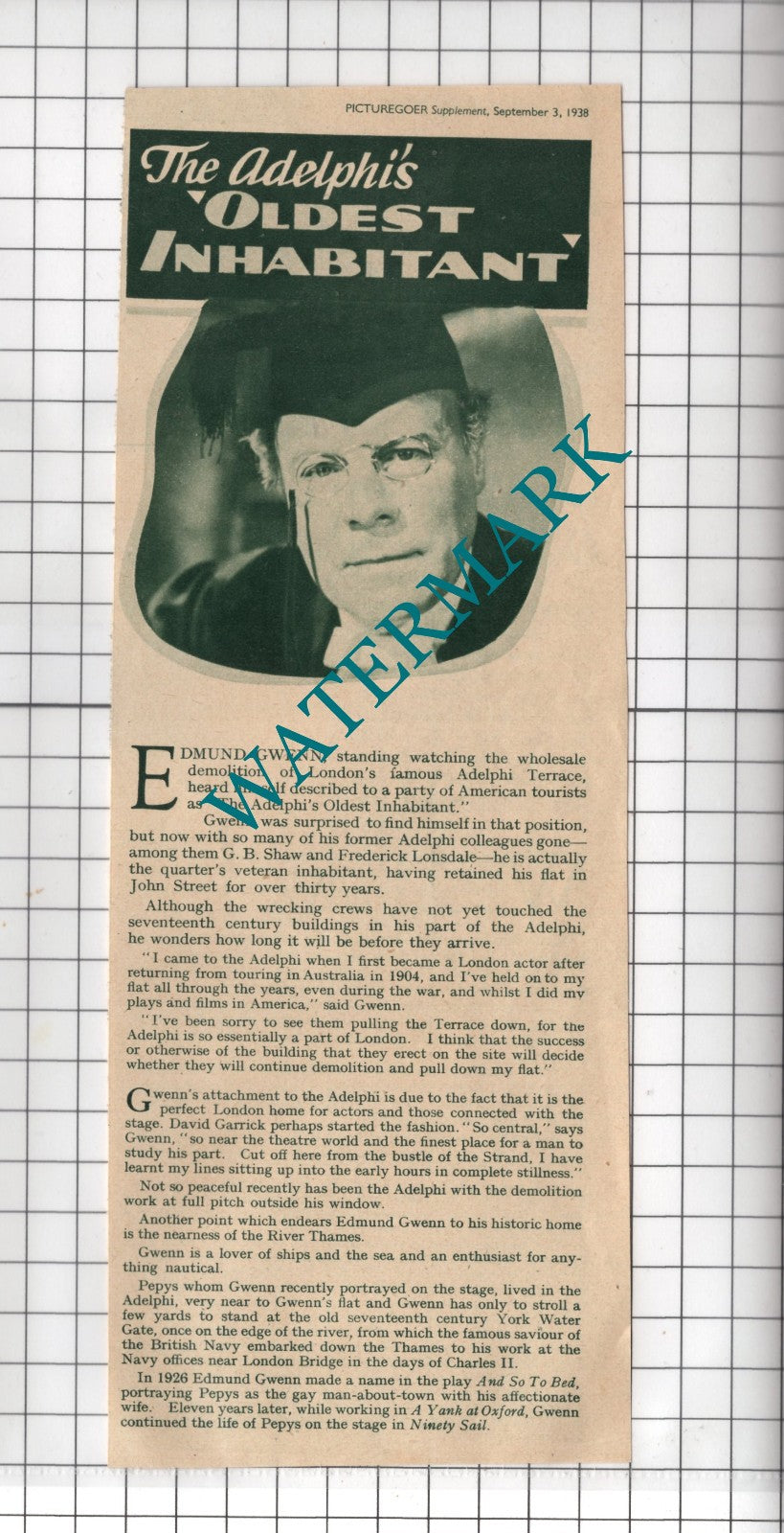 Edmund Gwenn Adelphi Theatre London - 1938 Clipping
