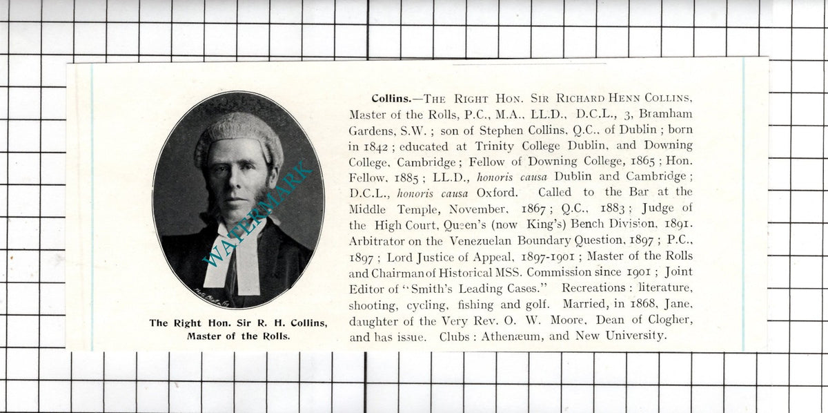 Sir James Charles Mathew Cork / Sir Richard Henn Collins Dublin- c.1905 Clipping