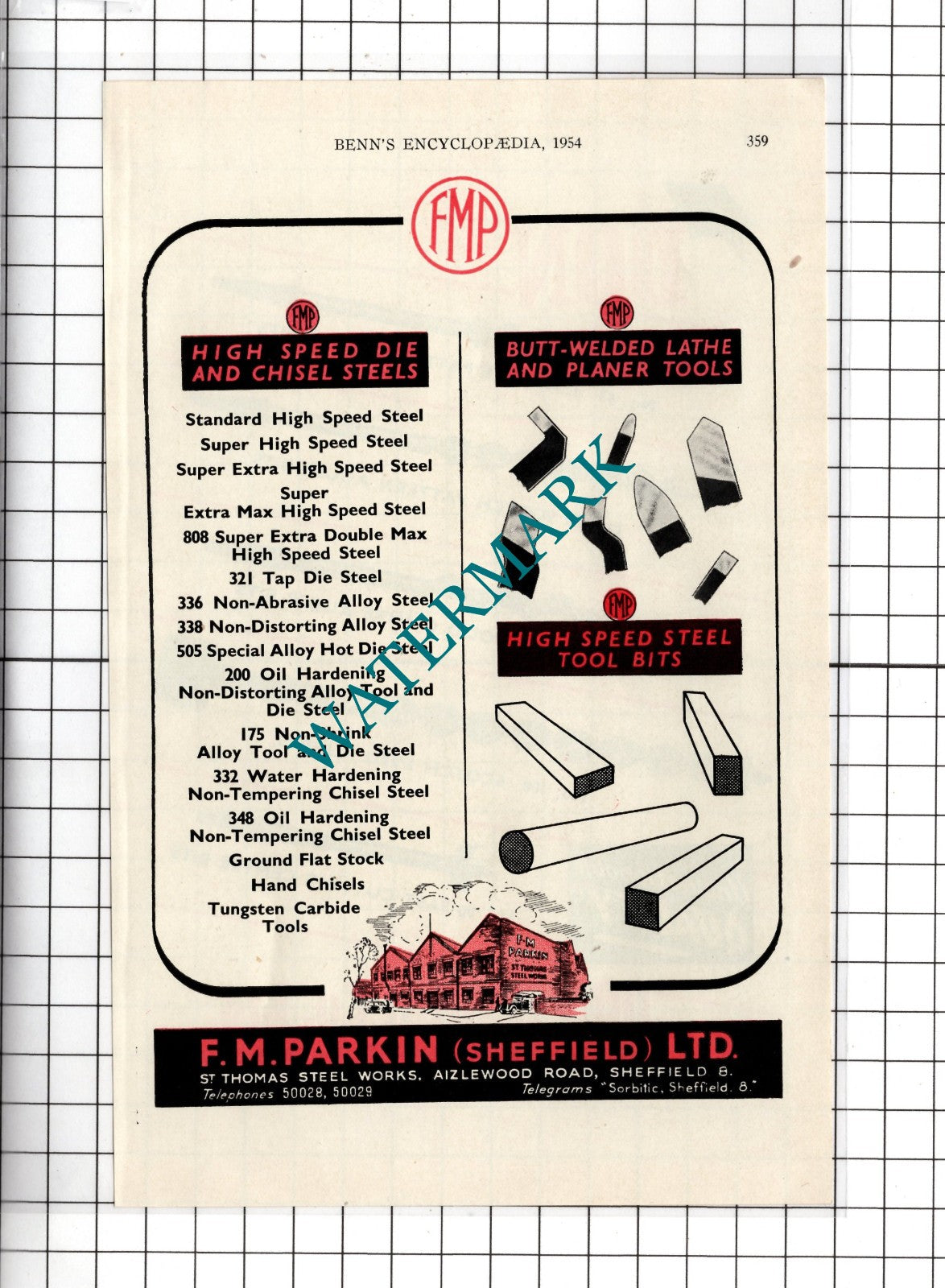 Don Auger Co Ltd Sheffield / F M Parkin Sheffield Ltd Steel  - 1954 Advert