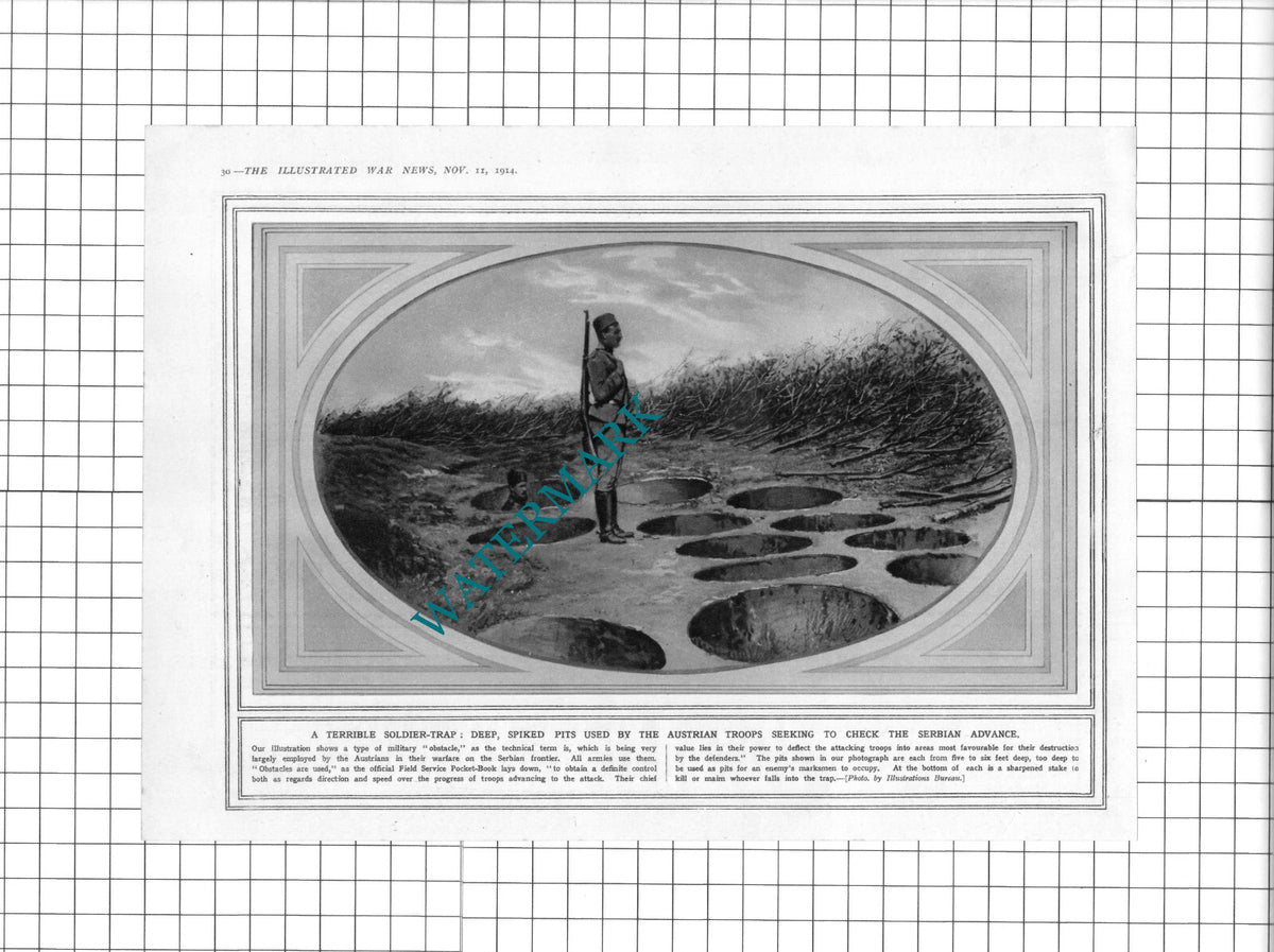 Soldier Trap Spiked Pits Austria World War One WW1 - 1914 Clipping / Print