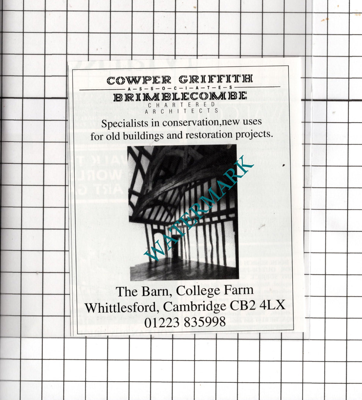 Cowper Griffith Brimblecombe  Whittlesford Cambridge - 1995 Small Advert