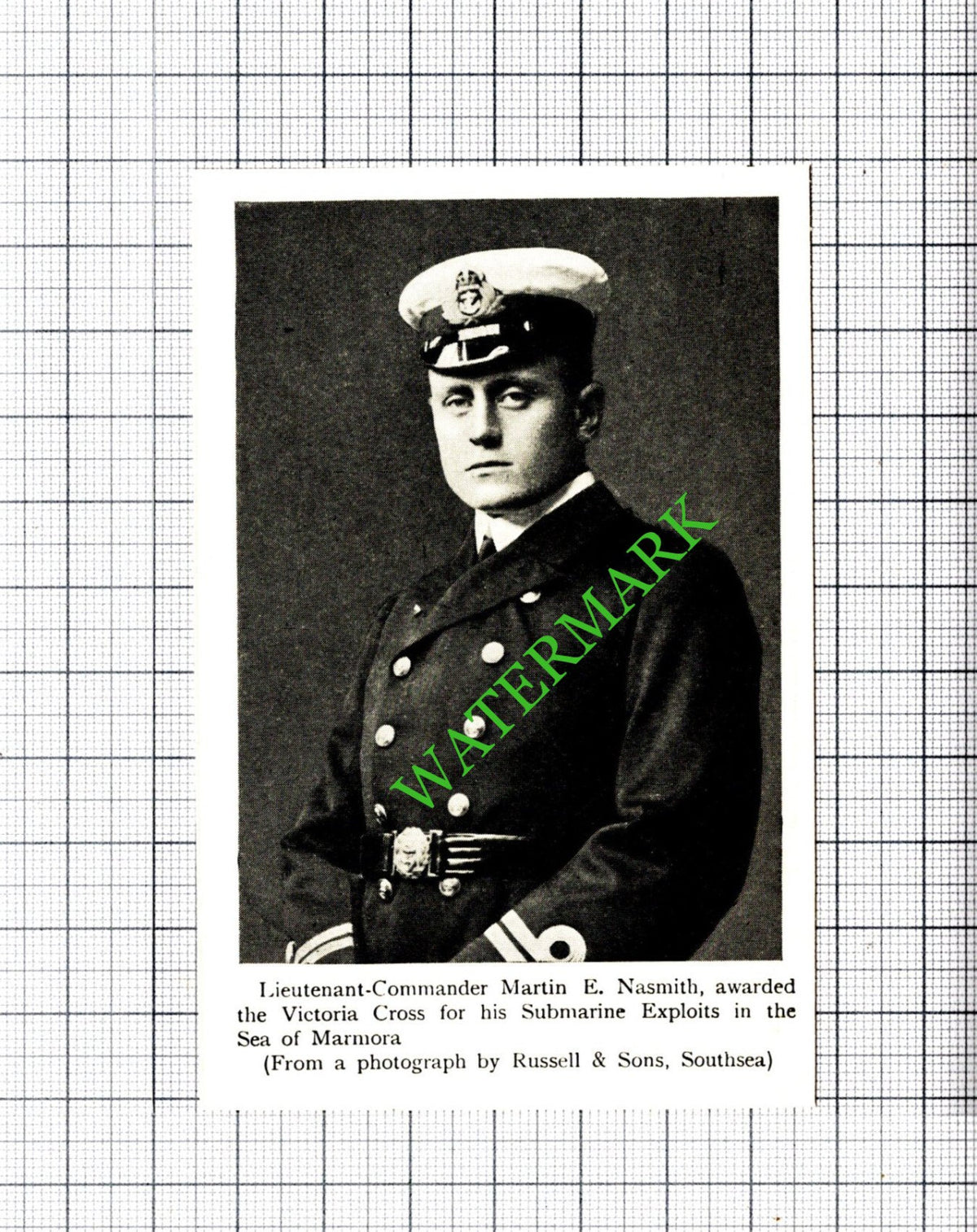 Lt Comm Martin Nasmith Great War WW1 -   c.1920 Small Cutting