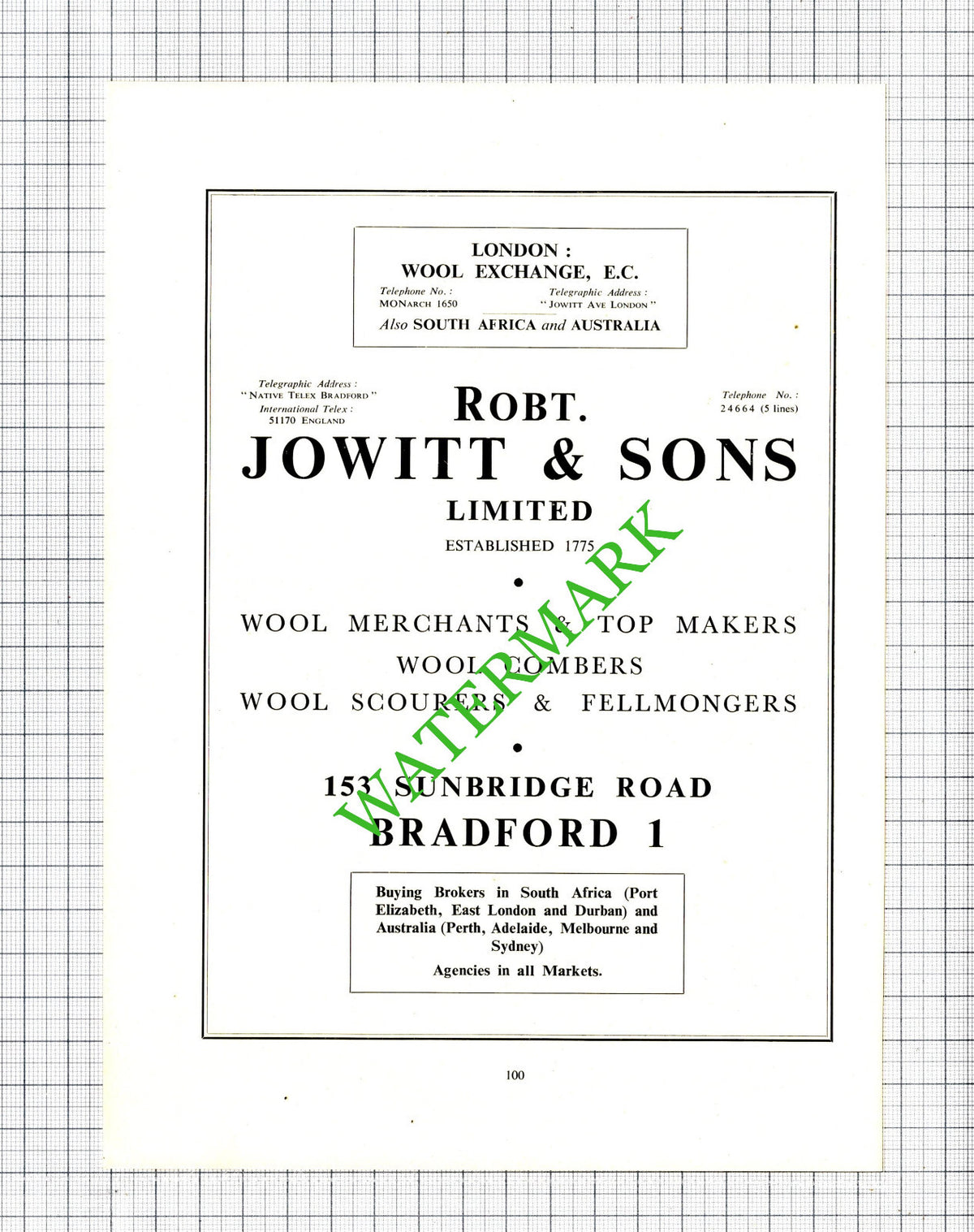 Robert Jowitt & Sons Ltd Bradford Yorkshire  Advert  - 1957 Cutting