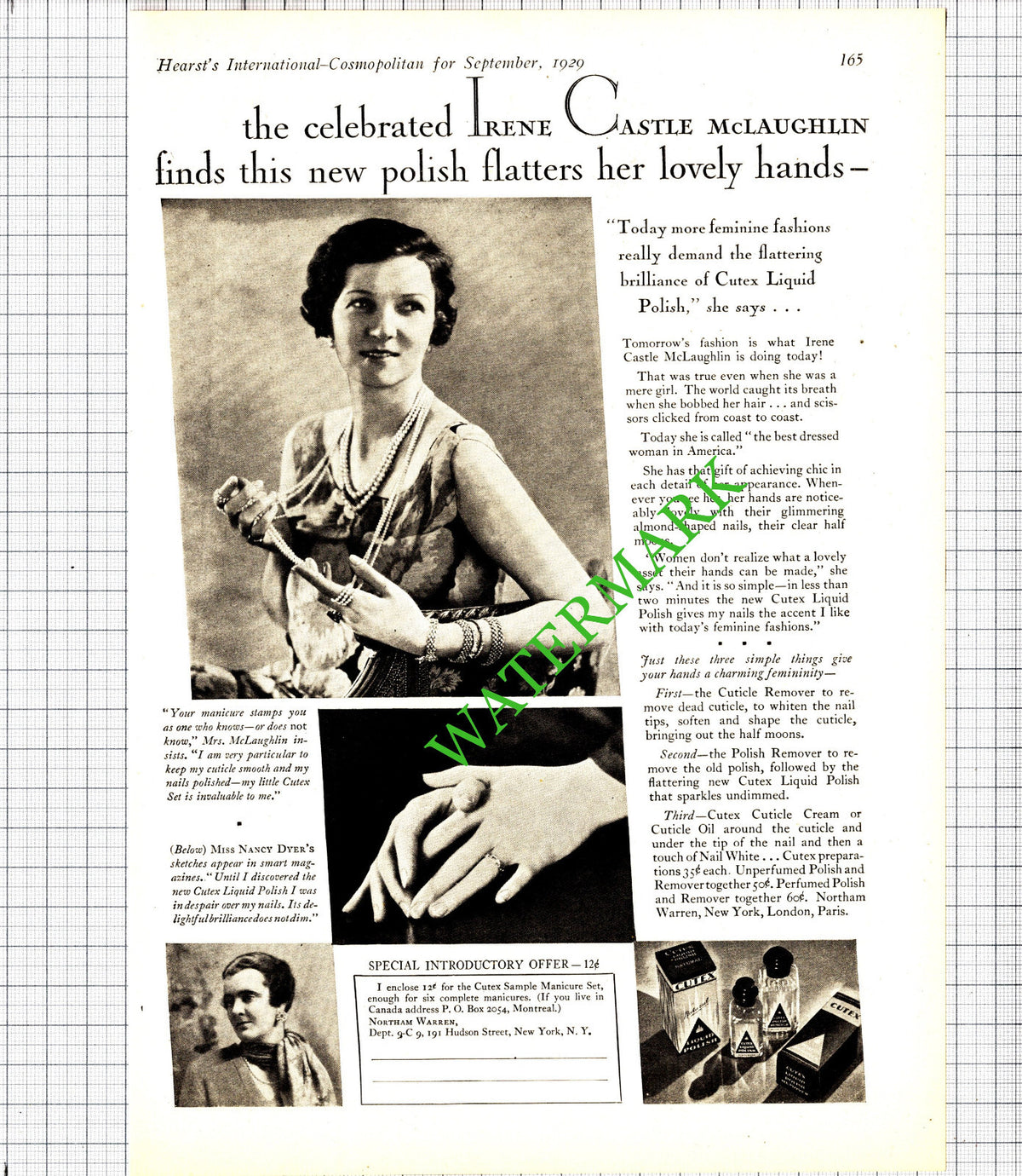 Irene Castle McLaughlin Cutex ADVERT  - 1929 Cutting