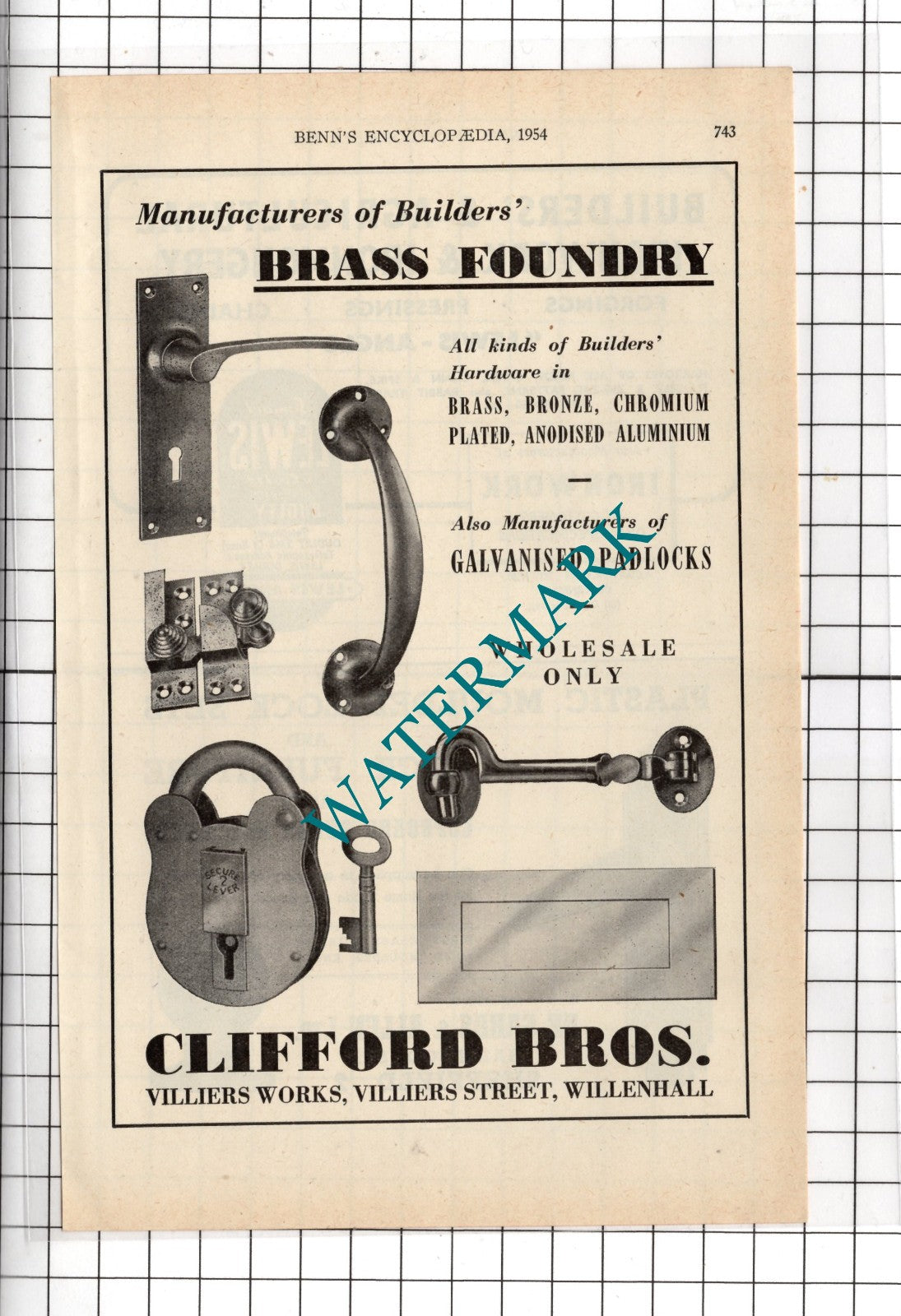 Clifford Bros Villiers Works Willenhall Staffordshire  -  1954 Advert