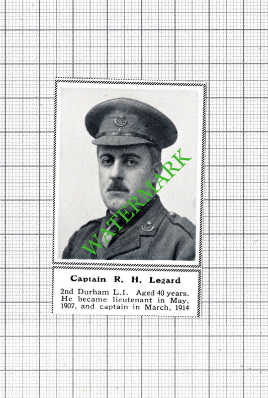 Captain R H Legard 2nd Durham Light Infantry WW1 - c.1918 SMALL Cutting