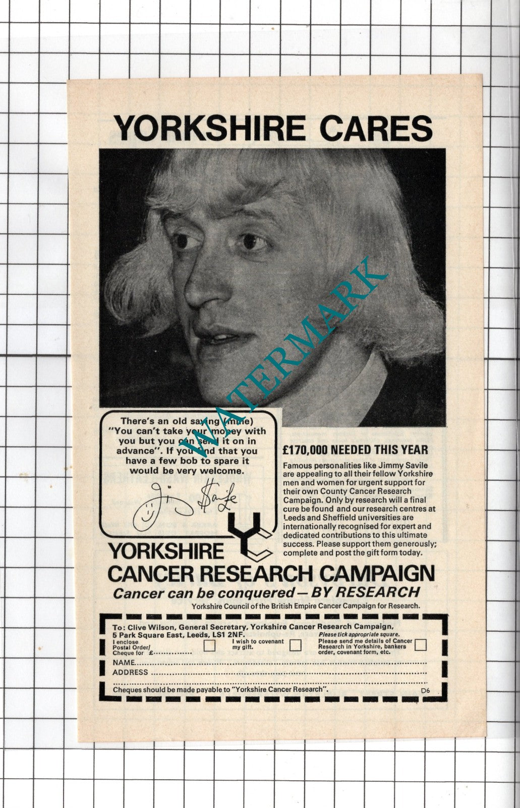 Yorkshire Cancer Research Savile - 1973 Advert