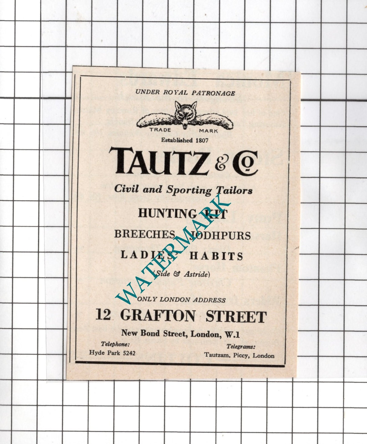Tautz & Co Tailors Grafton Street London  - 1957 SMALL Advert