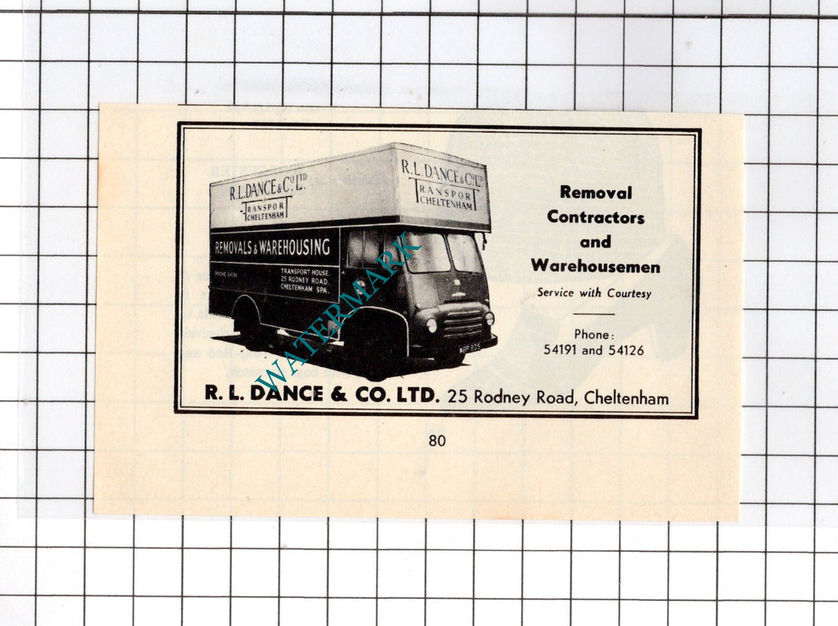 R L Dance & Co Ltd Cheltenham Gloucestershire Removals -  c.1970's Small Advert