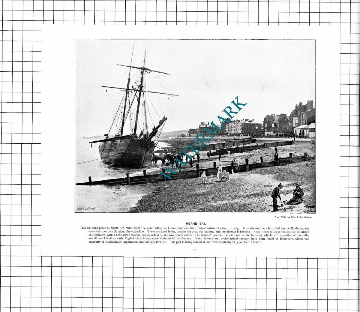 Herne Bay Kent / Canterbury Kent  - c.1900 Cutting/ PRINT
