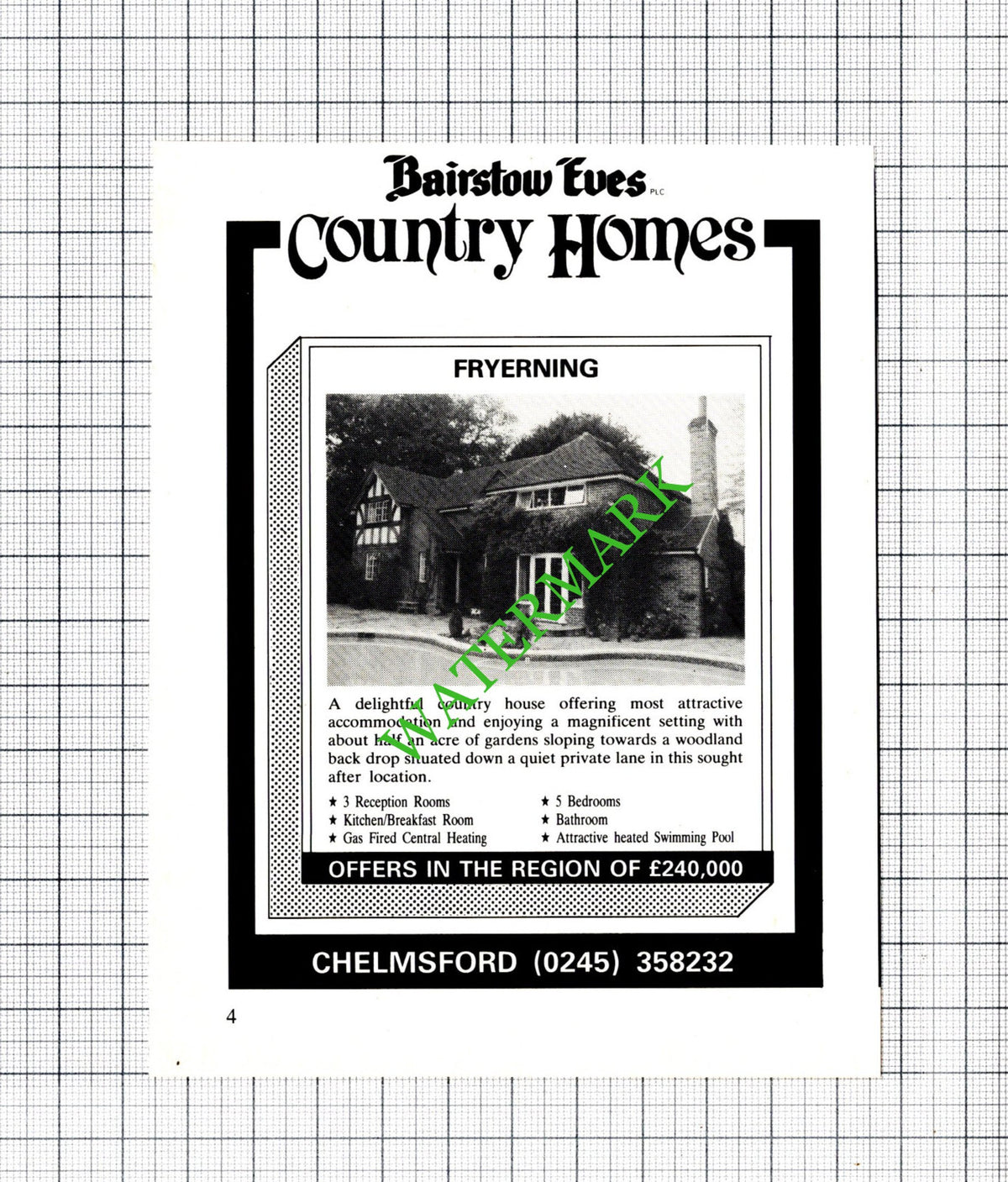 Fryerning Essex House Sale Small Advert - 1985 Cutting