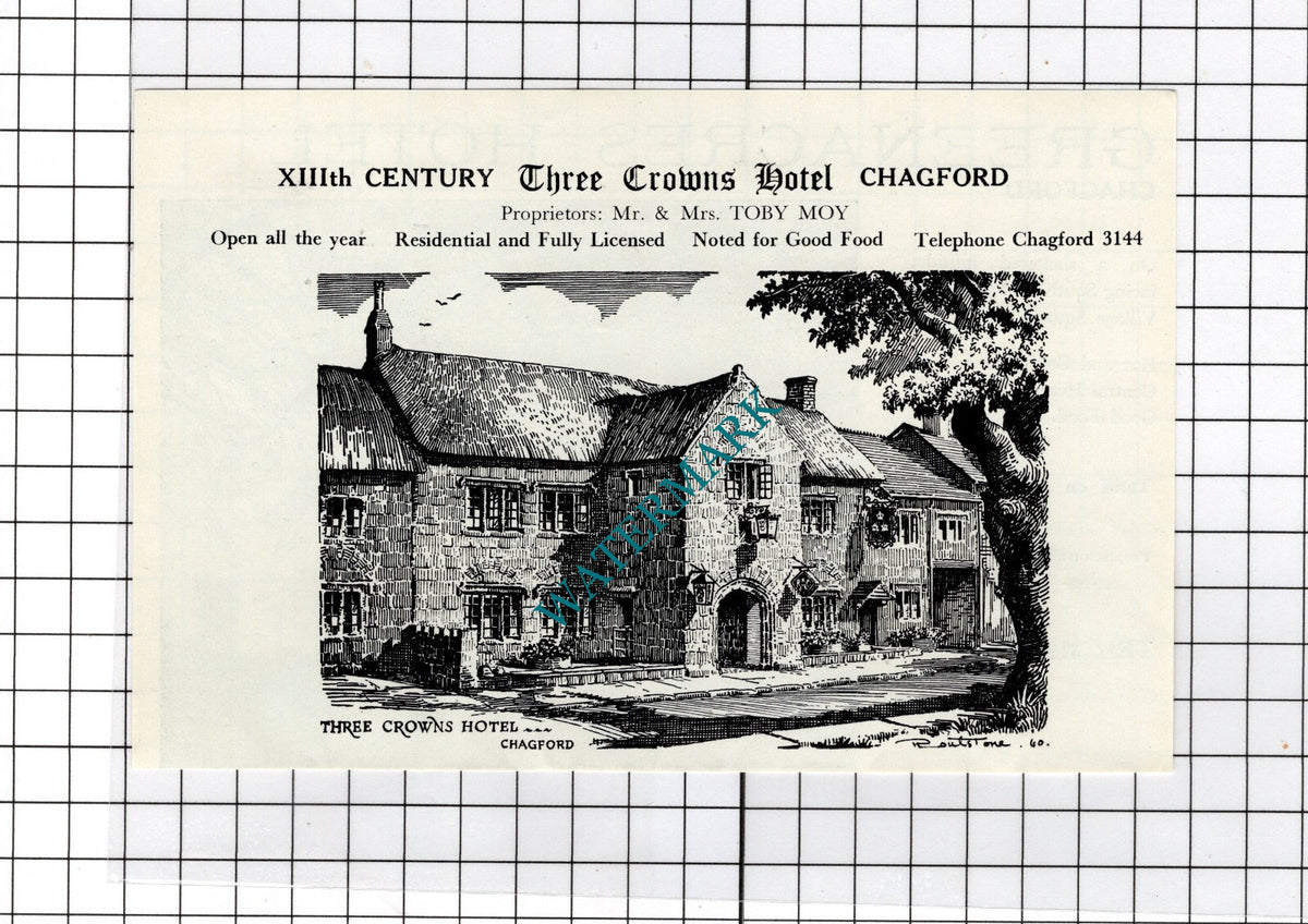 Three Crowns Hotel Chagford Devon Toby Moy /  Greenacres Hotel  -c.1940s Advert