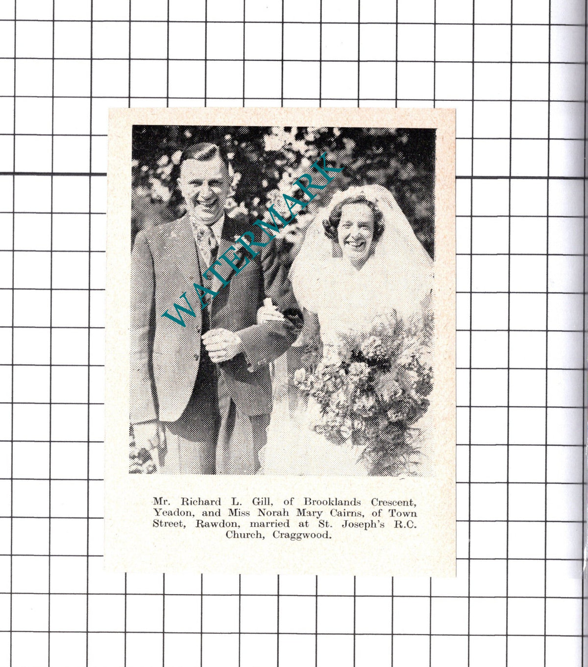 Mr Richard Gill Yeadon Norah Mary Cairns Rawdon Yorkshire - c.1938 Small Cutting