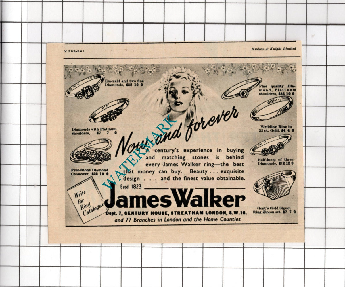 James Walker Jewellers Streatham London Small Advert - 1951 Cutting