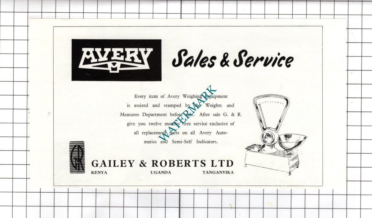 Avery Weighing Equipment Gailey & Roberts Ltd Kenya East Africa  - 1951 Advert