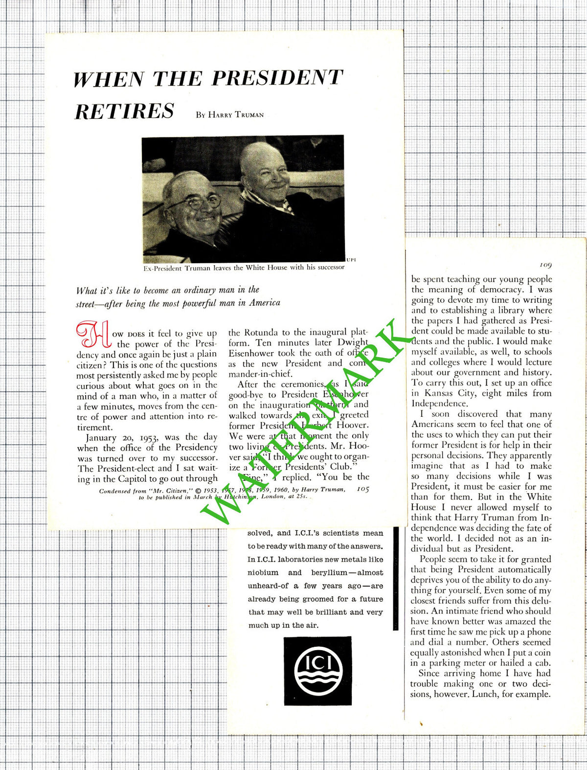 President Harry Truman  - 1961 Article