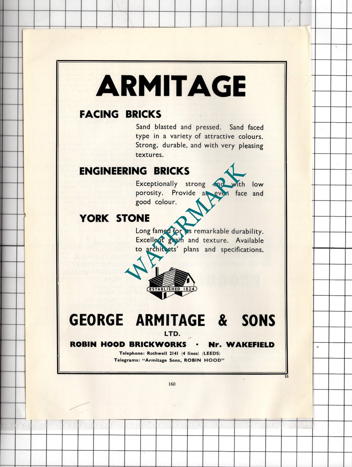 George Armitage & Sons Ltd Robin Hood Brickworks Wakefield -  c.1962 Advert