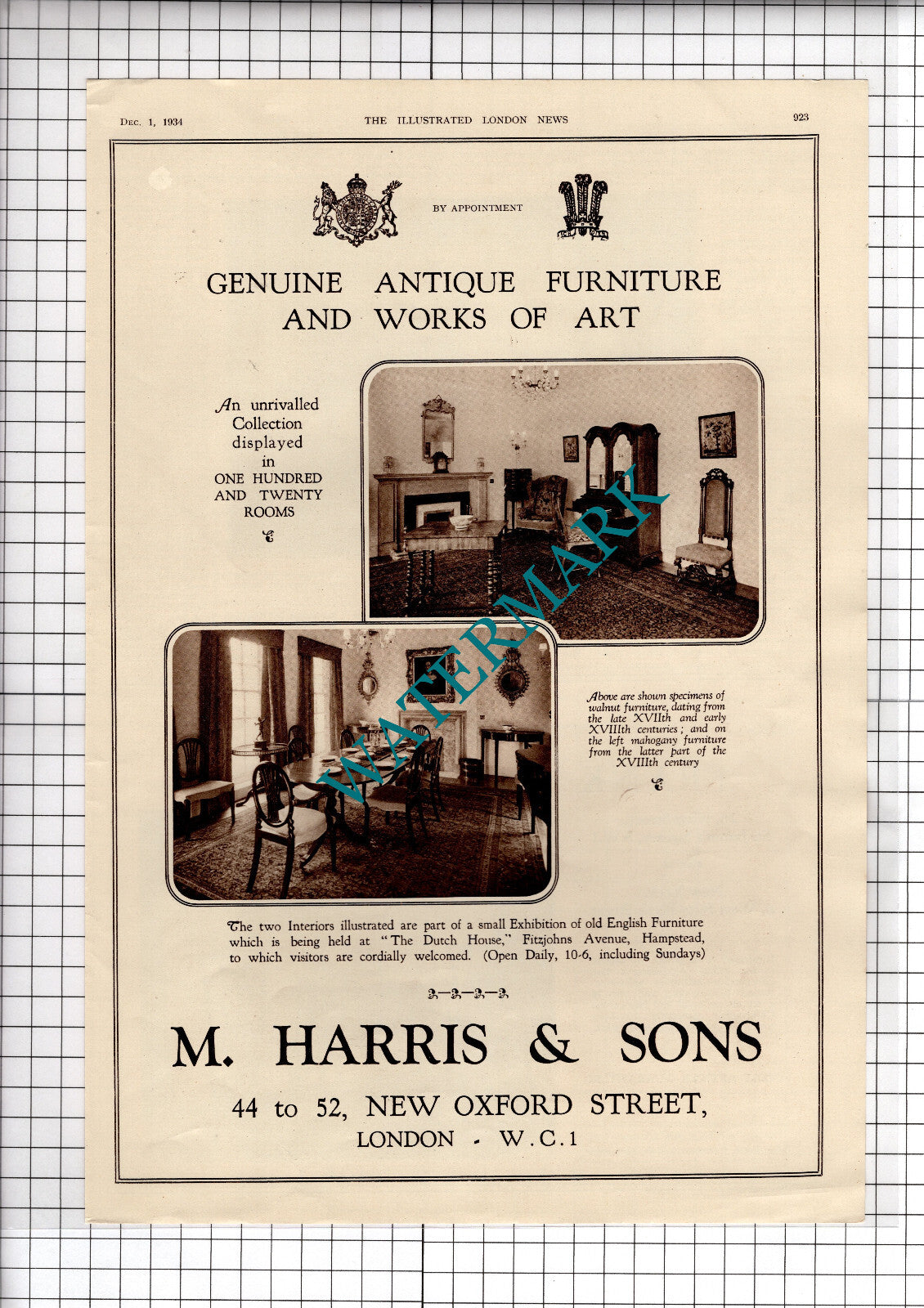 M HARRIS & Sons Furniture Oxford Street London Advert  - 1934 News Page / Print