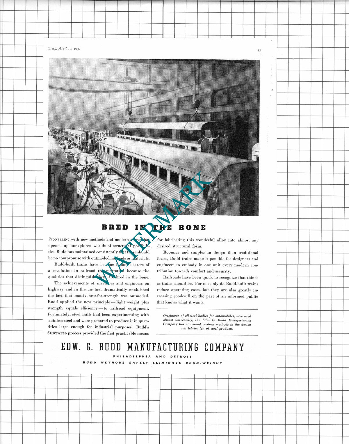 Edward G Budd Manufacturing Company USA ADVERT - 1937 Clipping / Print