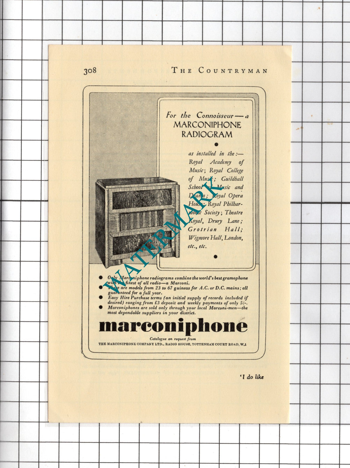 Marconiphone Radiogram -  1938 Small Advert
