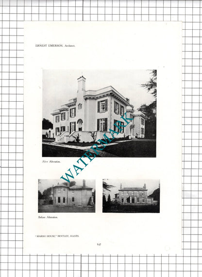 Marsh House Bentley Hampshire Ernest Emerson Architect - 1911 Cutting / Print