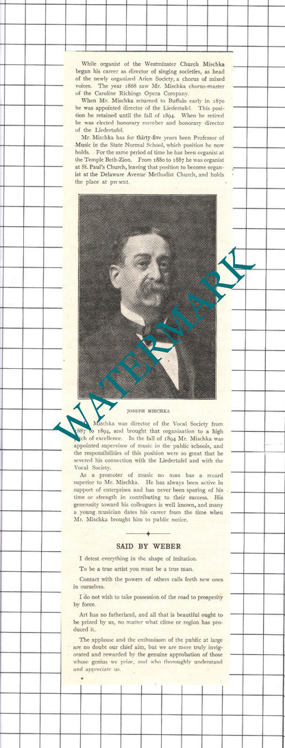 Joseph Mischka Buffalo New York - 1906 Clipping / Print