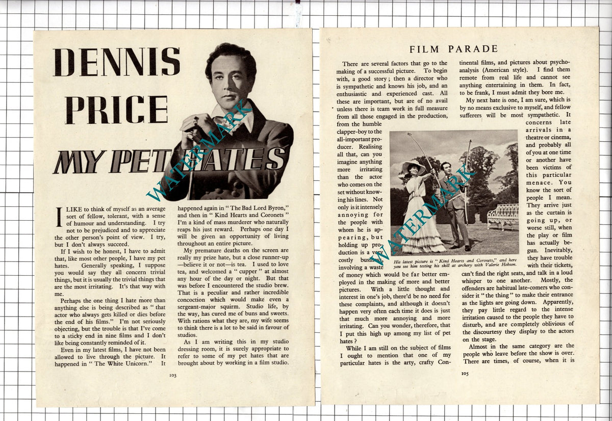 Dennis Price Actor - c.1948 Article