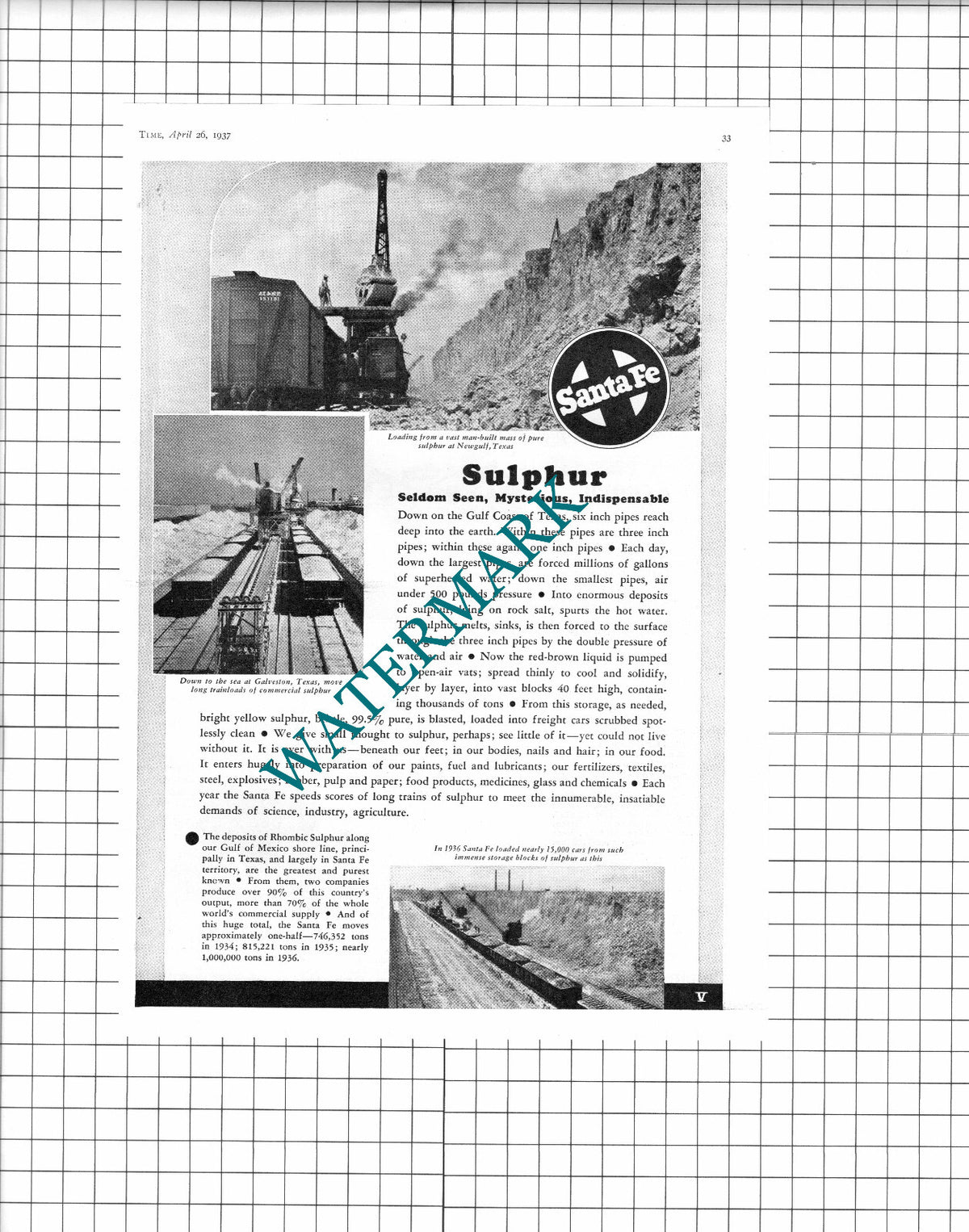 Newgulf Texas Sulphur Galveston Texas Sante Fe - 1937 Advert