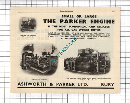 Ashworth & Parker Ltd Bury / Ride & Bell Ltd Retford Notts - 1951 Advert