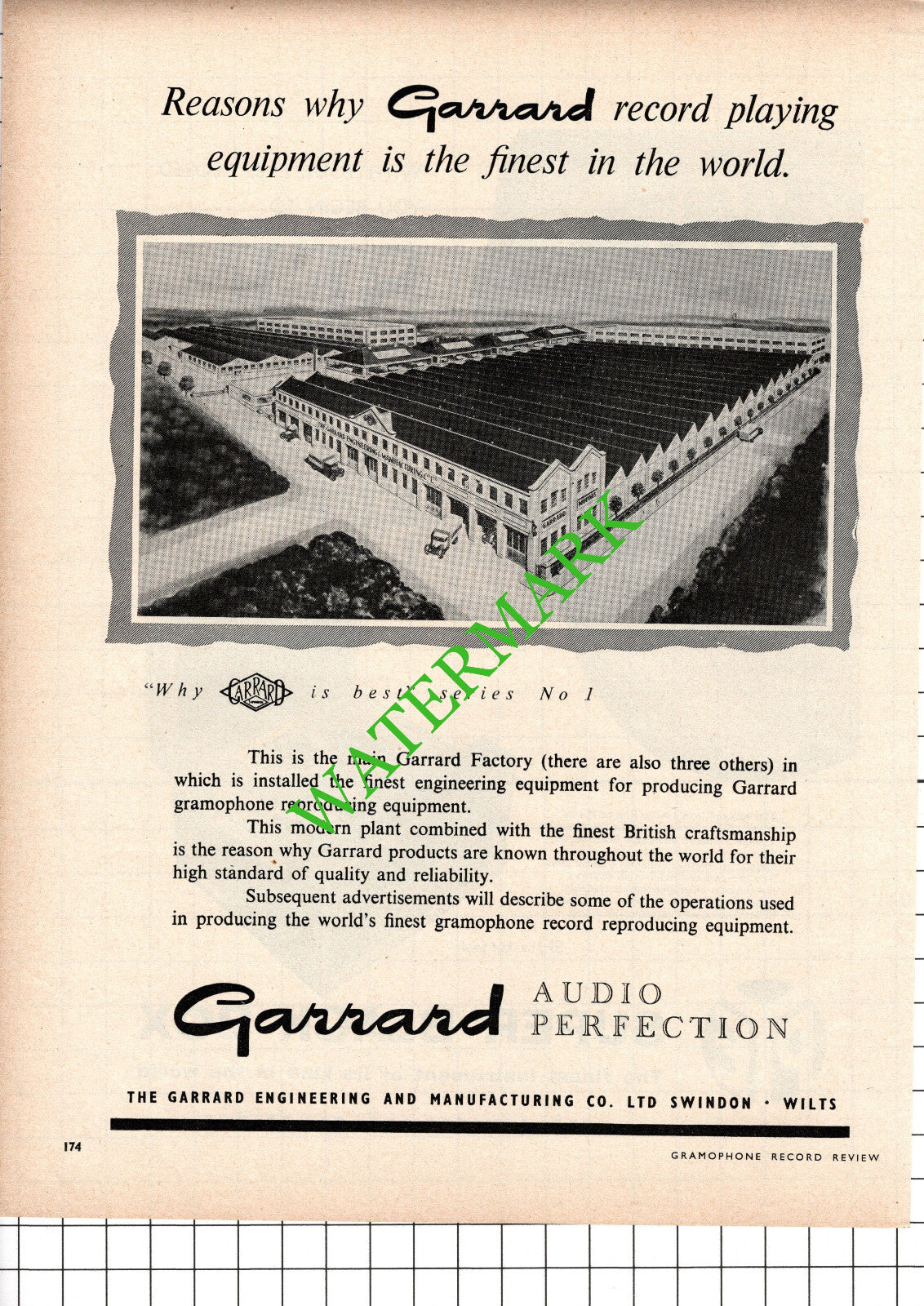 Garrard Engineering & Maufacturing Co Swindon ADVERT  - 1957  Cutting / Print