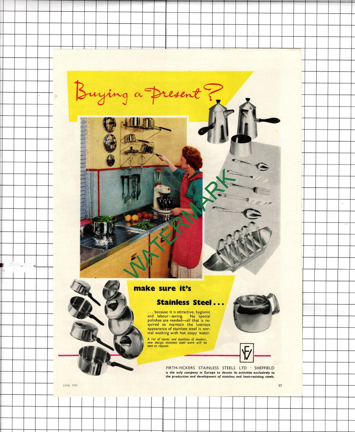 Firth-Vickers Stainless Steels Ltd Sheffield - 1959 ADVERT