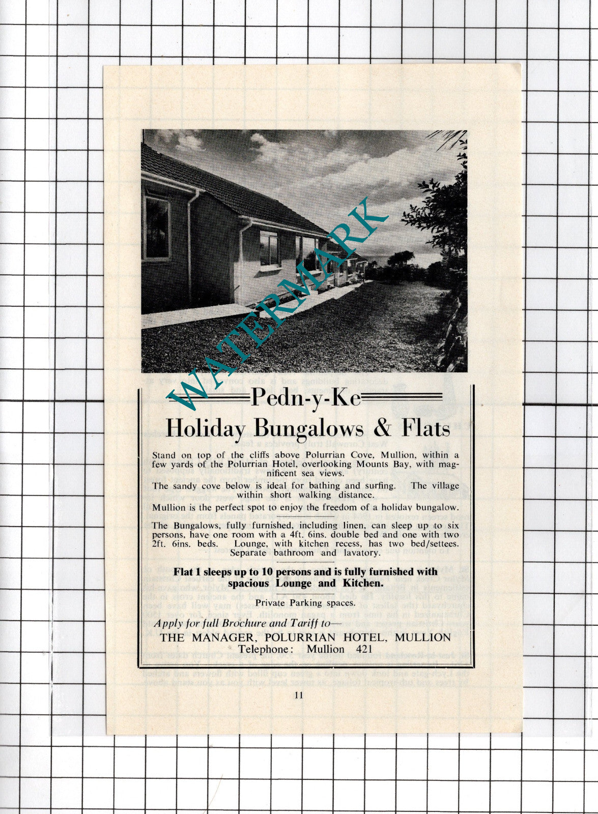 Pedn-y-Ke Holiday Bungalow Mullion Cornwall Polurrian Hotel  - c.1969  Advert