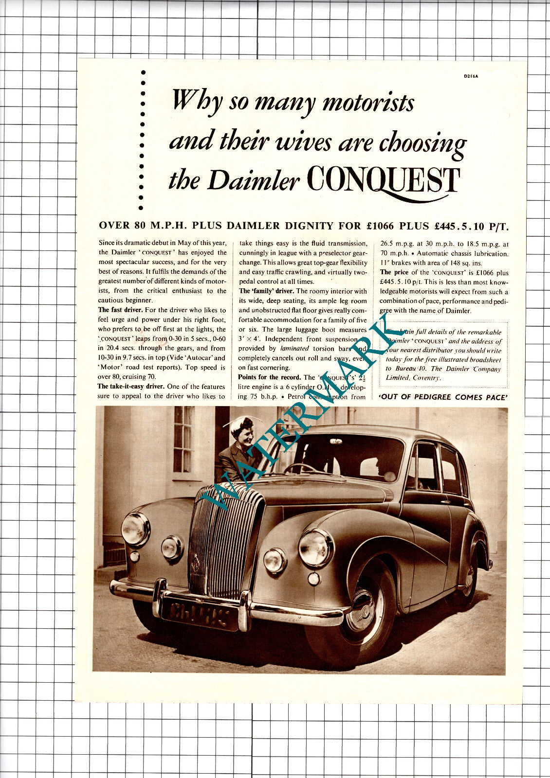 Daimler Conquest Car Advert / Palace Hotel Madrid Spain - 1953 Cutting / Print