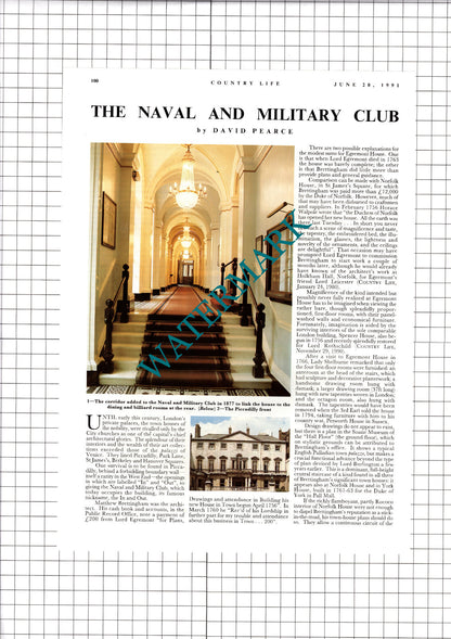 The Naval and Military Club Piccadilly London - 1991 Article / Print