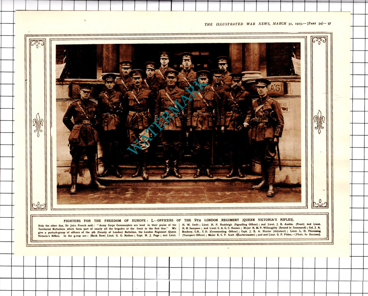 9th London Reg Rashleigh Keeson  Queen Victoria's Rifles WW1 - 1915 Clipping
