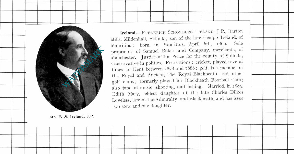 Frederick Schomberg Ireland Barton Mills Mildenhall Suffolk  - 1911 Clipping