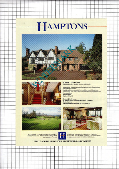 Effingham Surrey / Godalming Surrey  - 1991 House Sale Advert