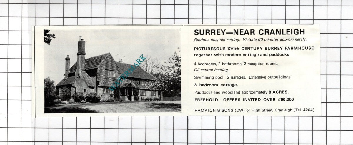 Cranleigh Surrey Farmhouse House Sale Advert - 1972