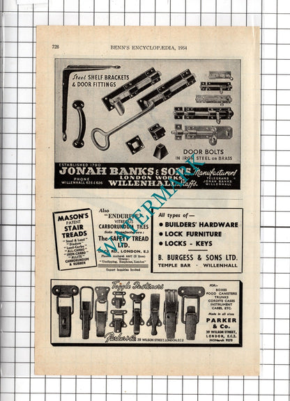 F Davis Manchester Ltd / Jonah Banks & Sons Willenhall Staffs  - 1954 Advert