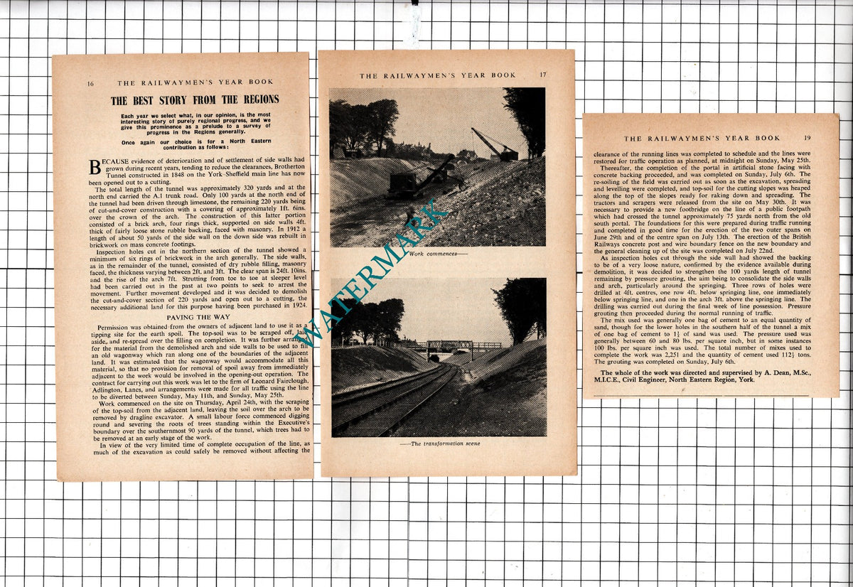 Brotherton Tunnel Railway North Yorkshire A Dean   - 1953 Small Article